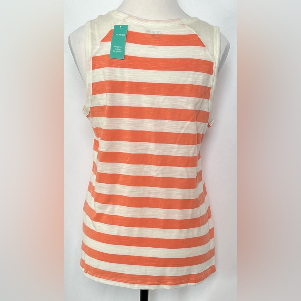 NWT Maurices‎ 24/7 Striped High Neck Tank Top White and Coral Stripes Size M - Picture 3 of 7